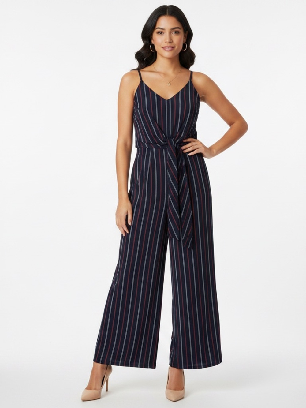 Monteau Navy Maxi Dress with Red & Light Blue Stripes